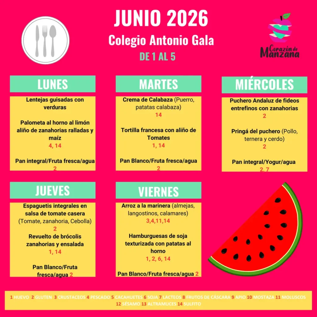 Menú Comedor primera semana de junio 2026