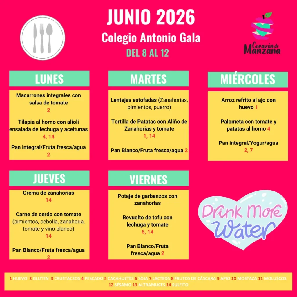Menú Comedor segunda semana de junio 2026