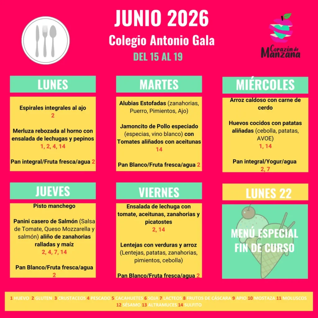 Menú Comedor tercera semana de junio 2026